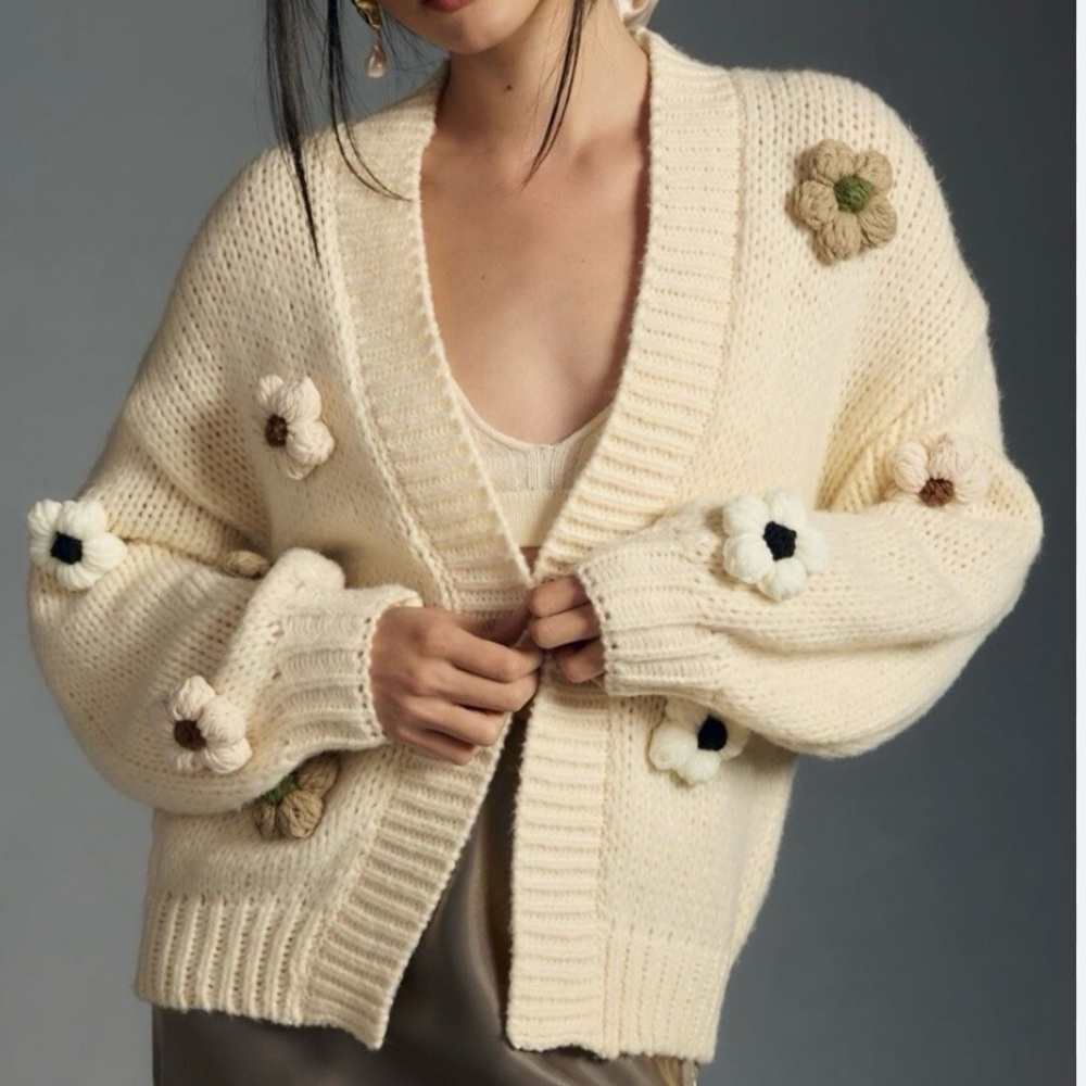 Anthropologie The Susannah 3D Flower Cardigan - One Size
